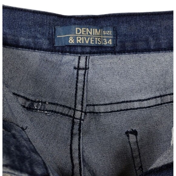 Denim & Rivets Mens Size 34 Jeans Blue Straight Leg Acid Wash Stretch Dark Denim - Picture 5 of 10